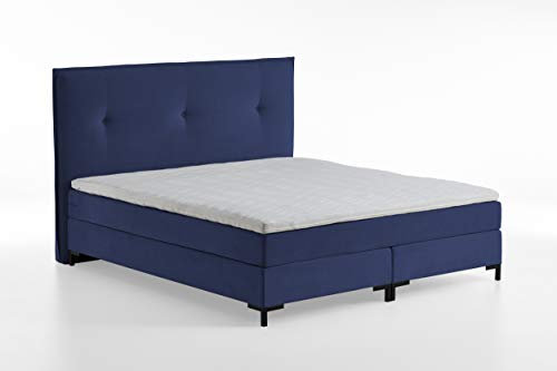 Atlantic Home Collection Romy Boxspringbett mit modernem Kopfteil, Taschenfederkernmatratze, Härtegrad 3, inklusive Topper, Navyblau, King