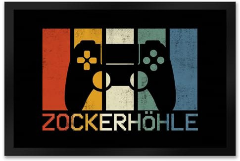 Zockerhöhle Fußmatte XXL in 50x75 cm im coolen Retro Design Mit Controller als Geschenk für echte Zocker und Nerds Videospiele Games