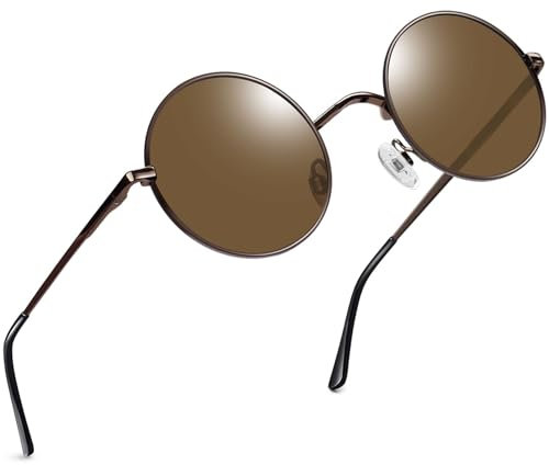 Joopin Klassische Runde Sonnenbrille Herren Polarisiert Vintage Damen Sonnenbrille Rund Braun Retro Hippie Steampunk Brille mit Metallrahmen (Kupfer Braun)