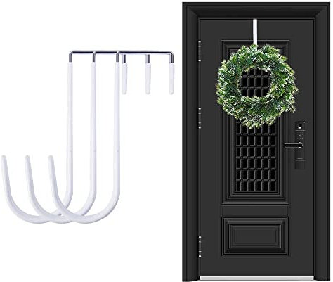 Skystuff Christmas Wreath Hanger for Front Door - 3PCS White Metal Over Door Hook for UPVC, Home, Office Wall - Wedding Wreaths or Decor