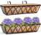 HFHOME 2Pcs 24/60.9cm Hanging Flower Baskets, Wall Mounted Trough Basket with Coco Liner, Metal Window Deck Box for Window Box Porch Balcony Fences
