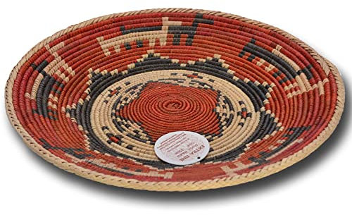 WEIDENPROFI TribalArt Schale rund, Aufbewahrungskorb indianisches Design, Obstschale, Handarbeit Dekokorb Ø 30-35 cm, Motiv: Dackel, Stern - Farbe: Rot
