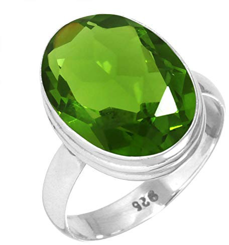 Jeweloporium Grüner Peridot-Quarz-Silberring, Größe 52 (16,6), 925er Sterlingsilberring für Damen, klobiger ovaler Stein, handgefertigter Schmuck