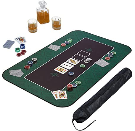 Relaxdays Poker Mat 100 x 60 cm, for all Variations, Gambling Table Cover Large, Anti-Slip, incl. Protective Bag, Green, Rubber