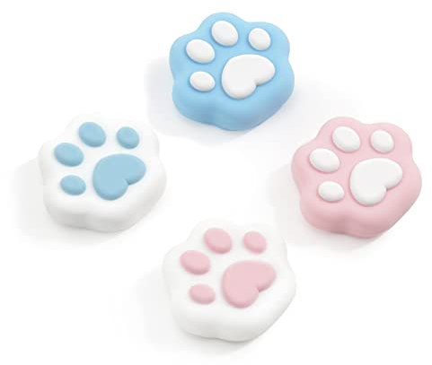 DLseego 4PCS Manette Analogique en Silicone Souple pour Contrôleur Switch OLED, Cute Patte de Chat Thumb Grips Caps Compatible avec la Switch/Switch Lite Joycon, Rose & Bleu