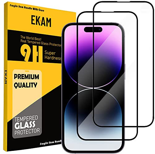 EKAM Pack of 2, Screen protector Compatible for iPhone 14 Pro Max [6.7 - Inch], Full Coverage Tempered Glass Film For iPhone 14 Pro Max (6.7) - Black