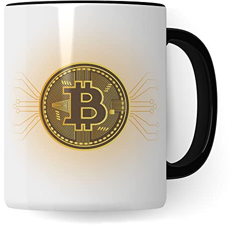 BTC Tasse Geschenk Bitcoin Kaffeetasse Geschenkidee für Investor Kaffeebecher Krypto Währung Becher (Weiß & Schwarz)