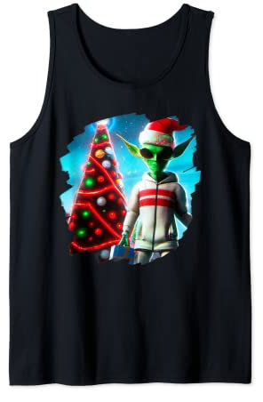 Alien Wearing Santa Claus Hut Christmas Tree Aliens Space Tank Top
