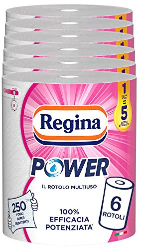 Regina Power Carta Multiuso - 6 Rotoli da 250 Fogli a 2 Veli, Ottimo per la Pulizia di Ogni Superficie, Confezione Riciclabile, Carta 100% Certificata FSC