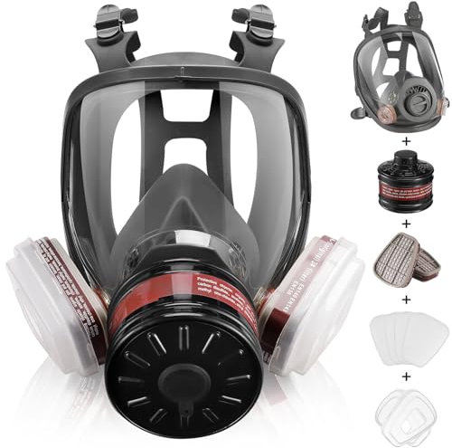 Maschera antigas integrale – Maschera antigas riutilizzabile di sopravvivenza nucleare e chimica con filtro a carbone attivo da 6001 cn e 40 mm contro gas/polvere/vapori/fumi per prodotti chimici
