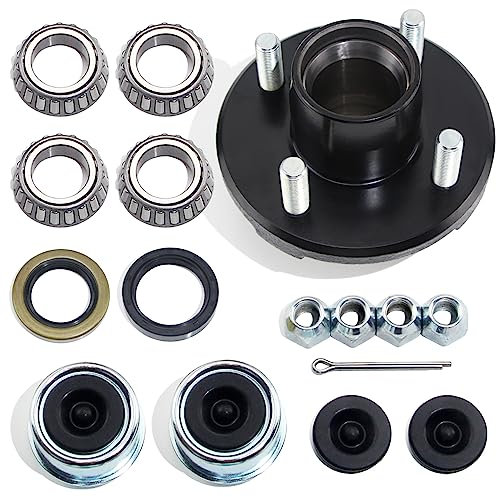 GREPSPUD 1 Ensemble de moyeu de remorque de 10 à 10,2 cm pour essieu Droit de remorque de 907,2 kg, 2,5 cm ou 3,8 cm, kit de moyeu de renvoi de remorque de 10,2 x 10,2 cm, 4 boulons, s'adapte aux