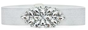 QUEEN HELENA Cinta Elastica Gioiello Elegante Cintura a Fascia con Pietre Donna CI024 (Taglia Unica, Argento)
