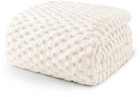 Exclusivo Mezcla Kuscheldecke Fleece Decke, Flauschige Sofadecke 230 x 270 cm, Jacquard-Überwurfdecke Wohndecke Tagesdecke, Warm und Leicht für Ganzjahreszeit, Elfenbein