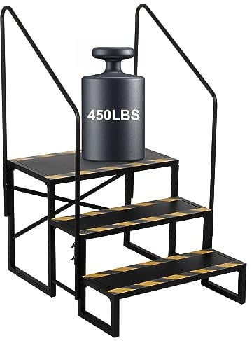 jxgzyy 3 Steps RV Stairs 5th Wheel Stair, Hot Tub Steps Outdoor Alloy Steel Step Ladder Support, Quick Eases Boarding and Exiting for RV and Travel Camper Trailers Non Slip Assist Handrail