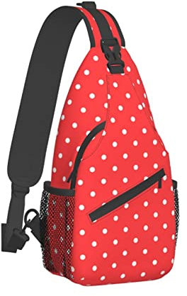 AvImYa Crossbody Sling Rucksack Sling Bag Reise Wandern Brusttasche Daypack Casual Umhängetasche Kreuz Brusttasche Diagonal Rot Und Weiß Polka Dots Prints, Schwarz , Einheitsgröße