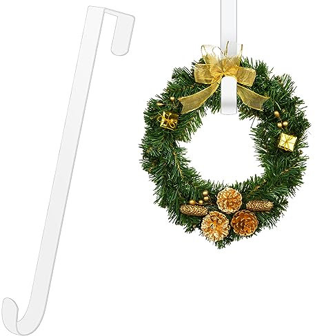 CHEERYMAGIC Christmas Metal Wreath Hanger, 31 x 2.5cm White Door Hanger Over Door Wreath Hook Holder for Home Office Wall Wedding Display A7HHGG
