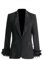AYAZER Modischer Temperament-Blazer für Damen, Kleiner Duft-Stil, dekorativer Blazer mit Nähten – Schwarz – XL