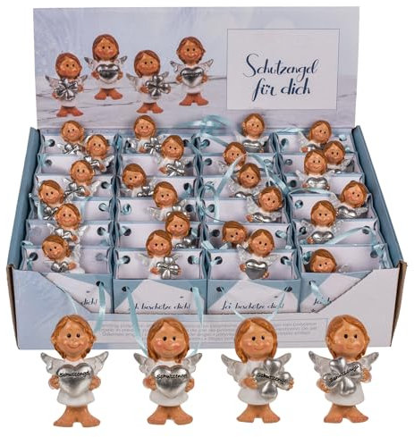 MIK funshopping kleine Schutzengel in Tüte Set - 24 Stück himmlische Glücksbringer, farblich Sortiert im Display. Liebenswerte, handbemalte Engelchen im Mini-Format. (weiß-Altsilber)