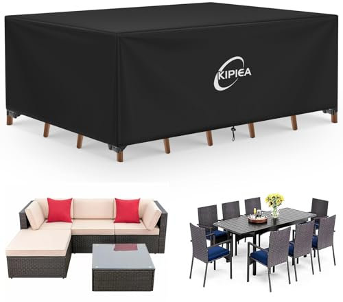 Kipiea Housses Salon de Jardin Exterieur Imperméable, Rectangulaire Housses Table de Jardin Coupe-Vent, 420D Tissu Oxford Bache De Protection Salon de Patio Exterieur, Anti-UV- 188x120x71cm