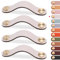 LEREATI 4pcs Leather Drawer Handles Drawer Knobs Kitchen Cupboard Handles Leather Drawer Pulls, Door Knobs for Cupboards, Wardrobe, Dresser, Closet (Cream, 160mm Hole Center)