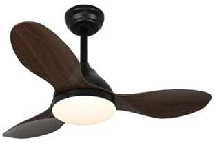 Ventilador de techo negro y madera stel slim con luz regulable 20W 1900Lm | Ventilador de techo motor DC 2T grande y pequeño