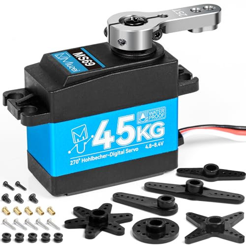 Miuzei RC Servo 45KG 270° Digital Servomotor High Torque Motor Metall Getriebe für 1/10 1/8 Auto Car Boot Roboter Arm Flugzeug Wasserdicht 4.8-6.0-8.4V Standart Servo mit 50cm Cable 25T Horn