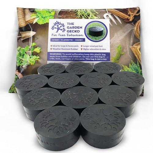 The Garden Gecko Chunky Pot Feet – Heavy EPDM Rubber Risers for Large Planters, now 30mm Thick, Extreme strength for Heavy Loads | 12 PACK + ADHESIVES | CHUNKY EDITION