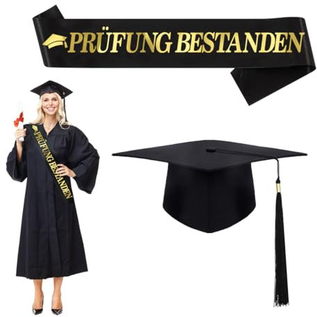 QIMMU Prüfung Bestanden Schärpe,Absolventenhut,Akademiker Hut,Bachelor Abschluss,Abi Deko 2025,Absolvent Deko,Abschluss Geschenk,Bestandene Prüfung Geschenk für Abschlussparty,Feiern