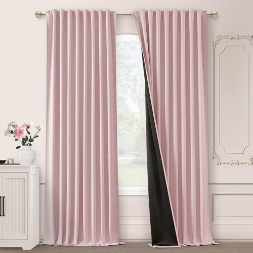 SHINELAND Lot de 2 rideaux occultants esthétiques pour chambre d'enfant - 132,1 x 228,6 cm de long - Avec languette arrière/passe-tringle - Rose pâle