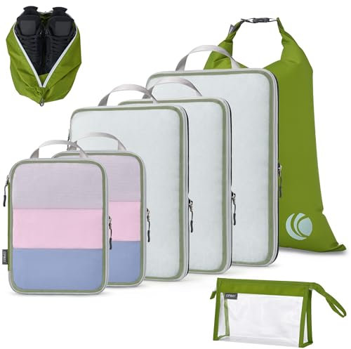 Cipway Kompression Koffer Organizer Set für Rucksack ,Netzgewebe Ultraleichte Packtaschen Packing Cubes Packwürfel Kofferorganizer Packtaschen Kleidertaschen für Reiseorganizer(grün, 8 Stück)