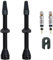 IBRIQO® Pack 2 Válvulas 60mm Presta Tubeless Bicicleta MTB - Carretera | 2 Válvulas + 2 Obuses + 1 Llave Desmontar Obús | Válvula Aire - Negro - Aluminio | Sin Fugas de Aire - Compatible con Mousses
