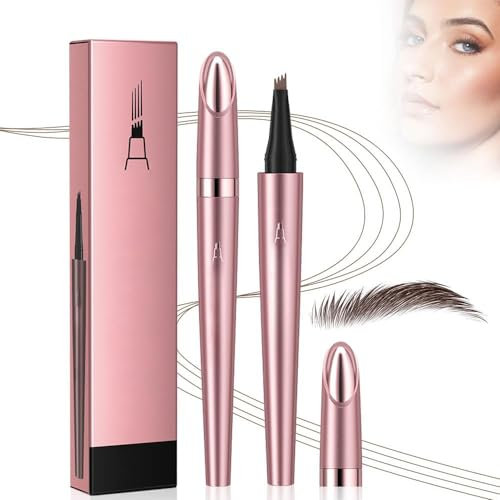 Magischer Wasserdichter Augenbrauenstift mit 4 Gabelspitze Applikator, 3D Mikro Augenbrauenstift, 2024 Neu Wasserfester Eyebrow Pencil Erzeugt mühelos natürlich aussehende Brauen (A-Dunkelbraun)