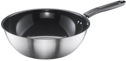 Fiskars Wok, Ø 28 cm, Beschichtete Pfanne, Für alle Kochfelder geeignet, Recycelter Edelstahl, Functional Form, Silber/Schwarz, 1072313