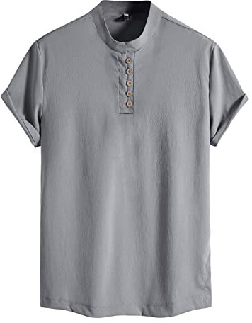 Poloshirts Für Herren Kurzarm Herren Hemd Leinenhemd Langarm Stehkragen Leinenshirt Hemden Herren Freizeithemd Casual Regular Fit Sommer Standhemd T Shirt Herren Hawaiihemden Herren T Shirt 3er Set