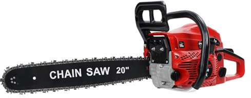 loyliawa Gas Chainsaw, 58CC 3.2hp 550ml Fuel Tank 2-Cycle Gas Powered Chainsaw, 20 Inch Handheld Cordless Petrol Chain Saws For Forest, Wood, Garden and Farm Cutting Use Red