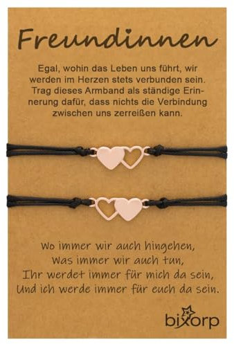 Bixorp Freundschaftsarmband für 2 mit Herz-Anhängern Roségold - BFF Armband für Mädchen & Damen - Ideales Geburtstagsgeschenk für die beste Freundin