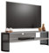 Mirjan24 TV Lowboard mit Ablage Fahugin, Ovale Form, Beine aus Metall, Fernsehschrank, Fernsehtisch, Unterschrank, TV Schrank (Hellgrau, Schwarz)