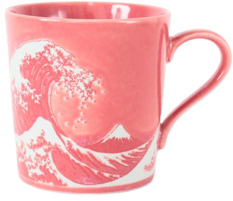 Mino ware AKM010 Tasse japonaise en céramique Motif vague et mont Fuji Rouge