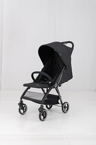 COSTWAY Kinderwagen einhändig klappbar, Reisebuggy leicht mit verstellbarer Rückenlehne & Verdeck, Babywagen mit 5-Punkt-Gurt & Aufbewahrungskorb, Kinderbuggy bis 15 kg Belastbar (Schwarz)
