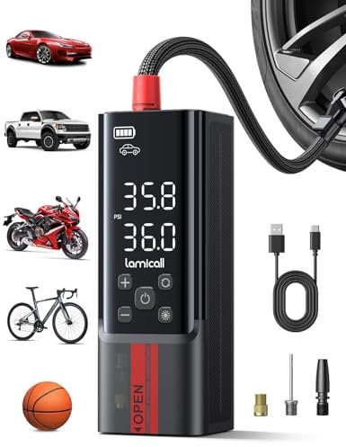 Lamicall Elektrische Luftpumpe, Akku Fahrradpumpe - [Upgrade Metallzylinder] 150PSI Schnelles Tragbare Kompressor mit Digital Manometer & Powerbank, Kabelloser Pumpe für Auto Fahrrad Motorrad Roller
