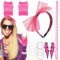 Tyqour 7 Stück 80er 90er Jahre Accessoires Damen Set, Rose Stirnband, Blitz Ohrringe, Fischernetz Handschuhe, Halskette, Armband, für 80er 90er Jahre Themenpartys, Neon Partys, Karneval, Halloween