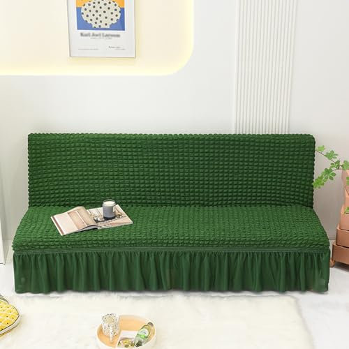 SUIOKPO Futon Sofabezug Ohne Armlehnen, rutschfest, Faltbar Stretch Sofabezug Mit Rockdesign, Sofabezug Wasserdicht, Vollständig Zusammenklappbarer Couch-Sofaschutz,Dark Green,M