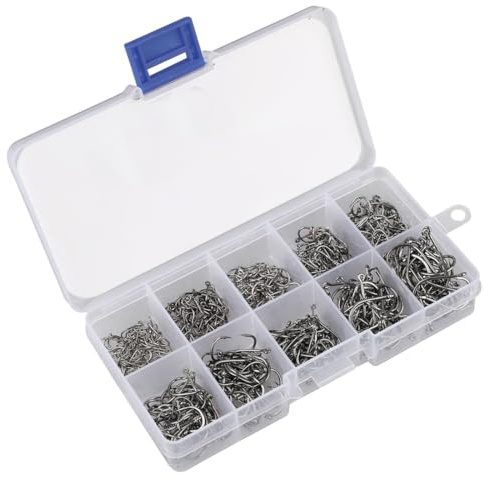 LAJUP Angelhaken,500 Stück Angelhaken Set Haken Angeln Mit Widerhaken Kohlenstoffstahl Angelhaken Gemischt 10 Größen Von Angelhaken Mit Widerhaken Für Süß- Und Salzwasserfische