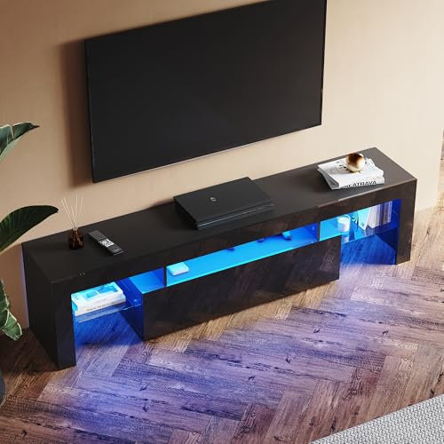 SUNXURY Meuble TV bas à LED noir brillant 180 cm avec éclairage LED RVB 180 x 45 x 35 cm (l x H x P)