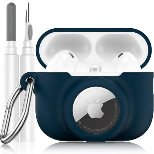LDSXAY Custodia in silicone 2 in 1 compatibile con AirPods Pro 3 e AirTag, custodia protettiva antiurto per AirPods Pro di terza generazione 2025, con kit di pulizia e moschettone (blu scuro)