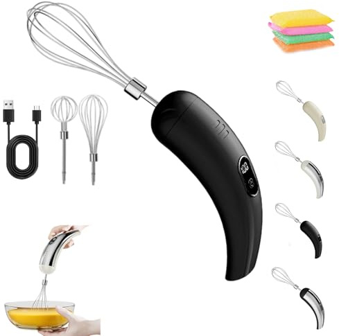 5-Speed Electric Hand Mixer with Stainless Steel Double Mixing Whisk, Wireless Immersion Blender Handheld, Portable Kitchen Aid Immersion Blender, for Baking, Mixing & Whipping (Black)