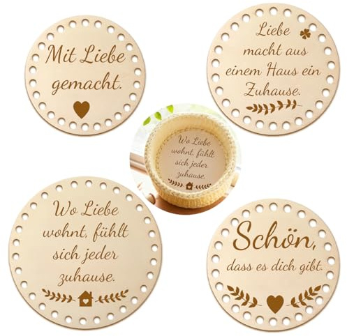 GROVBLE Set of 4 Wooden Base for Crochet Basket, korb flechten Set | Verschiedene Größen: Die drei praktischen Größen 10/15/20cm eignen sich für kleine bis große Projekte im körbe häkeln set.