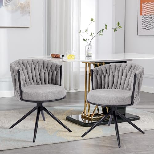 BERYTH Esszimmerstühle drehbar 6er Set Stoff Küchenstuhl Moderne Polsterstuhl Metallbeine Drehstuhl mit Armlehnen Rückenlehne für Esszimmer Küche Wohnzimmer Grau