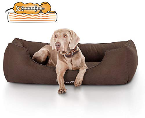 Knuffelwuff Orthopädisches Hundebett Amelie aus Velours mit Handwebcharakter XXL 120 x 85cm Braun - abnehmbarer Bezug - waschbar - für große, mittelgroße und kleine Hunde