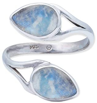 Ring 925 Silber Mondstein weißer Stein schimmer Edelstein echt Silber Damen Sterling Silber Geschenk (MRV-088-04)